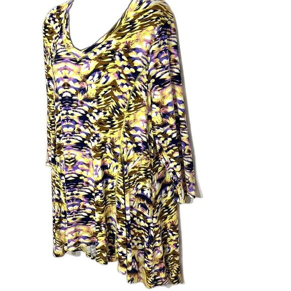 Avenue Patterned 3/4 Sleeve Top Multi Color Yellow Size 20 - Picture 4 of 11